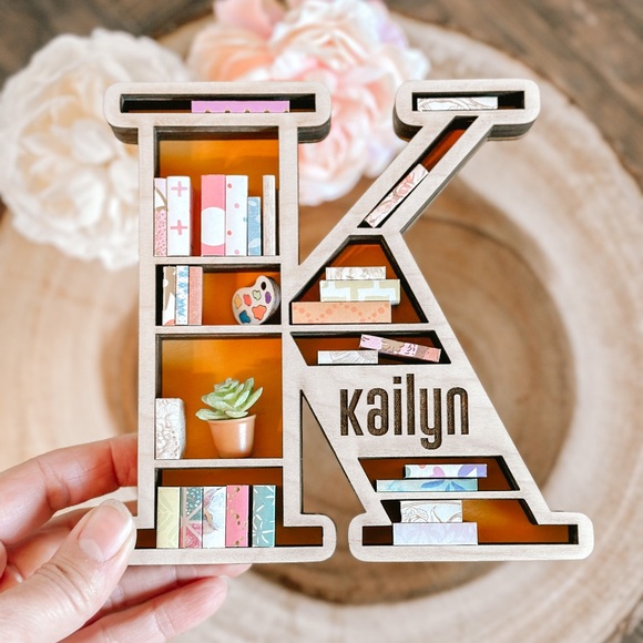 Mini Bookshelf, 3-D Wood Mini Bookshelf, Letter Bookshelf, Letter K - Picture 5 of 5